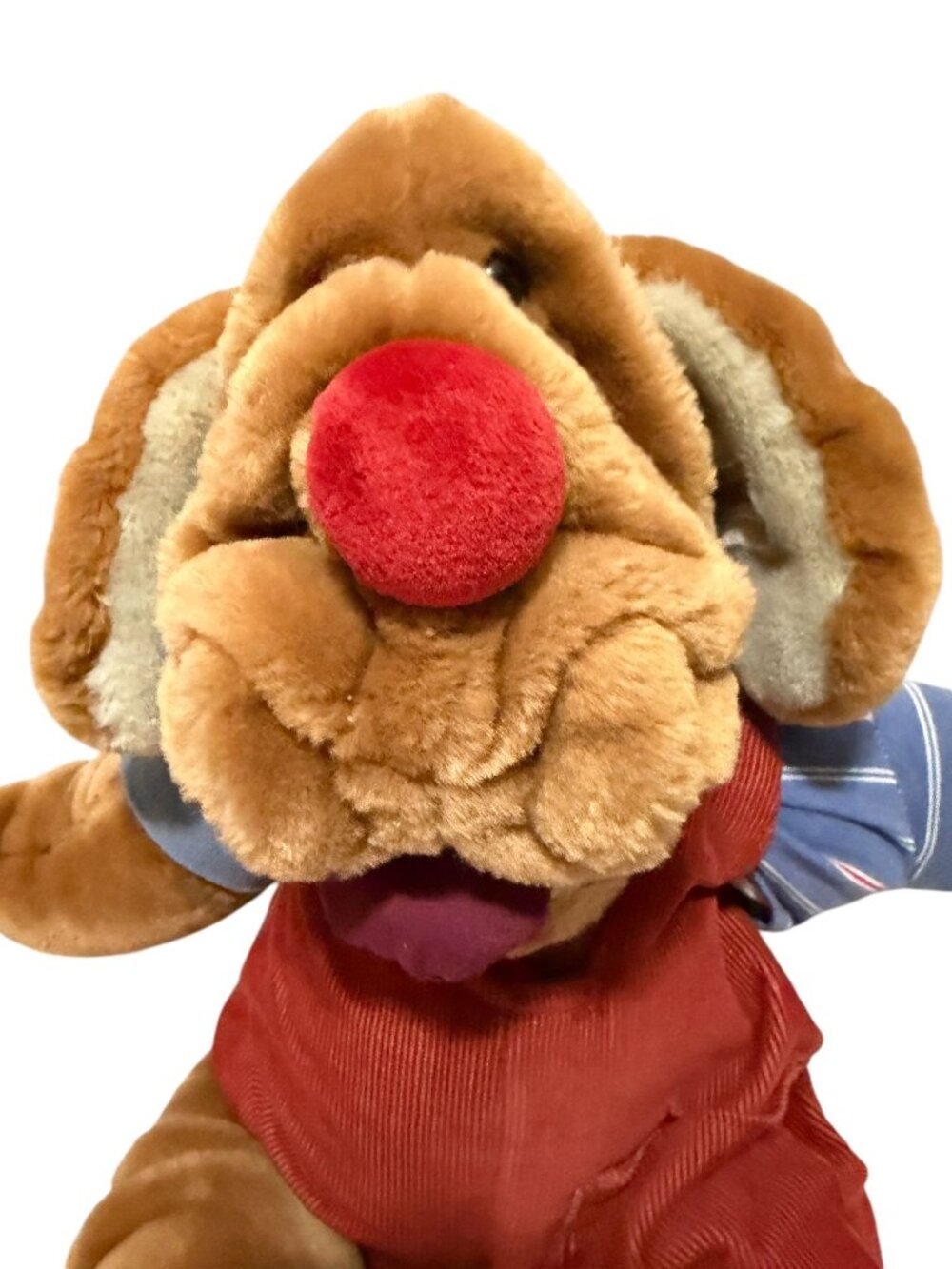 Wrinkles Plush Puppet Dogs Pair Overalls 80s Tan Brown Pretend Play - Picture 5 of 16